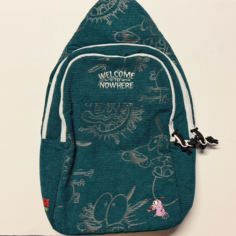 RARE Courage the Cowardly Dog Welcome to Nowhere Corduroy Sling Backpack